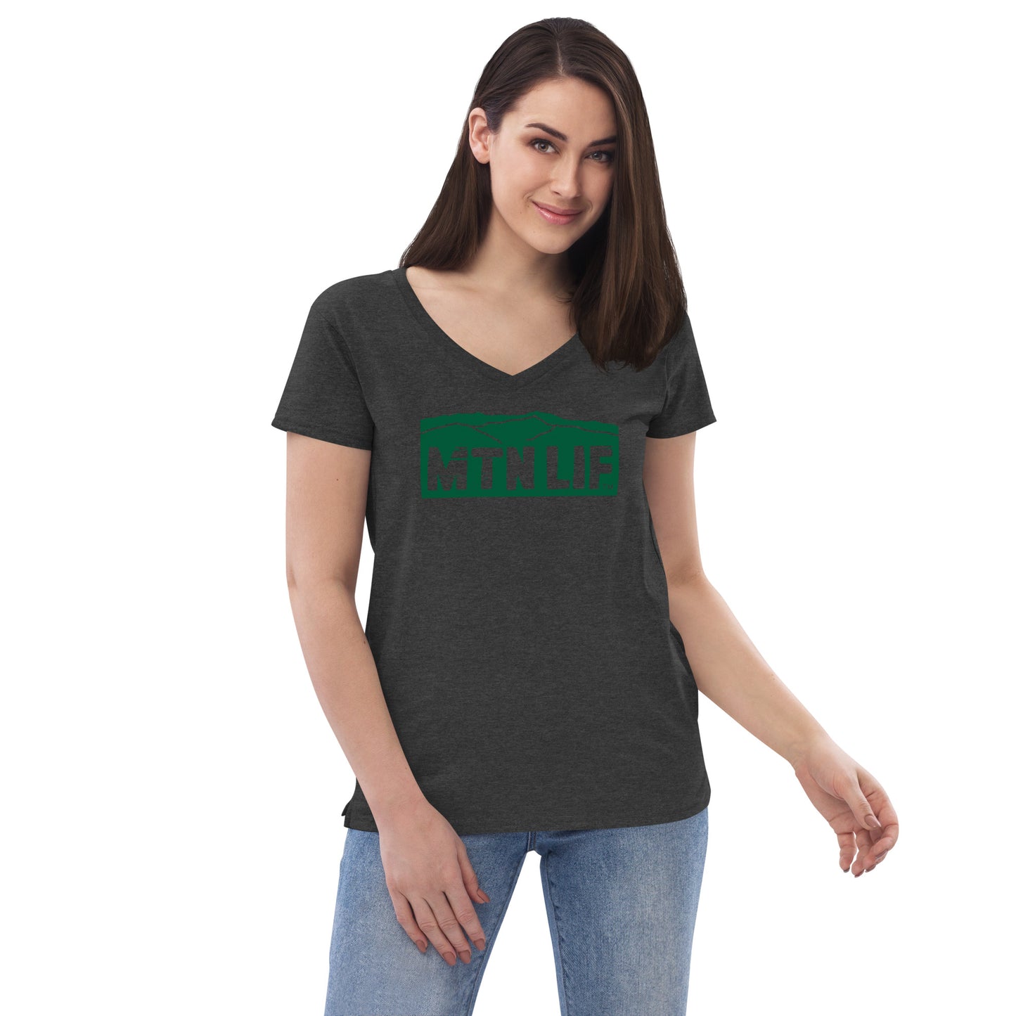 MTN LIF™ Women’s recycled v-neck t-shirt- GREEN logo