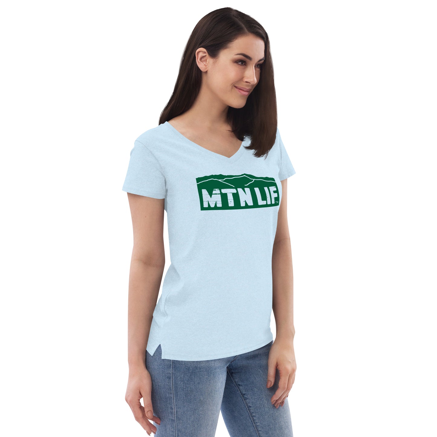 MTN LIF™ Women’s recycled v-neck t-shirt- GREEN logo